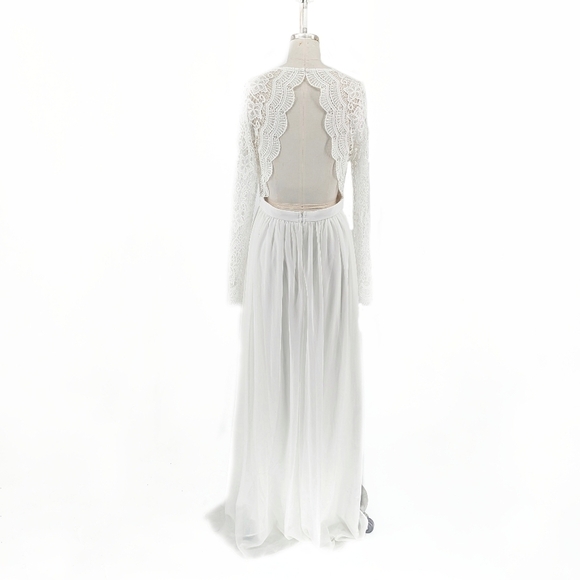 NWT Lulus Lace Maxi Wedding Dress White M formal bohemian bride classic spring - Picture 2 of 8